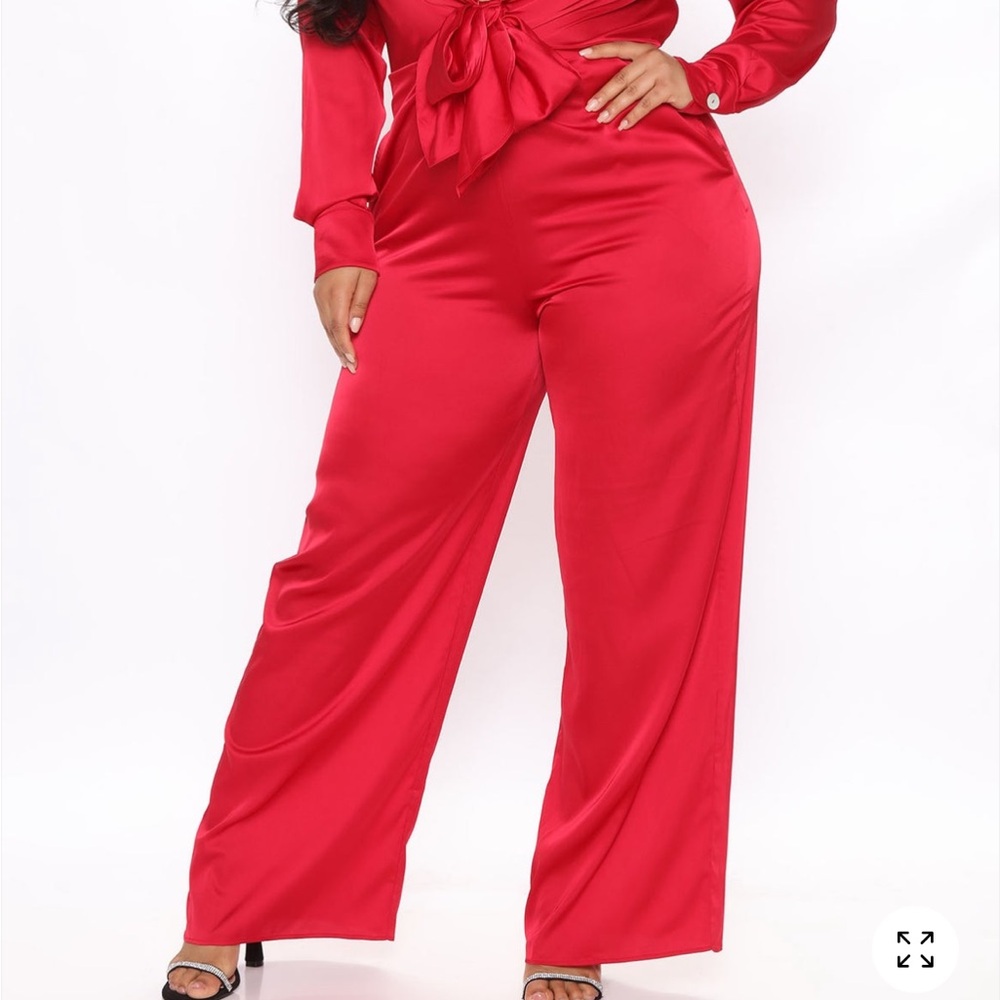 Wide Leg Satin Pants in Red